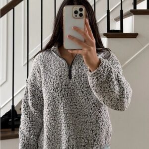 Crave Fame Plush Sherpa Pullover — Black and White